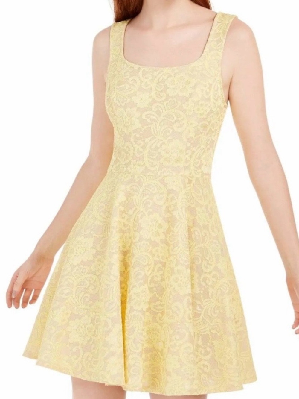 Speechless Pale Yellow Lace Sleeveless Fit & Flare Dress
